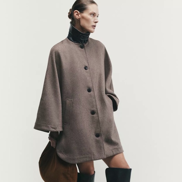 Zara Jackets & Blazers - NWT Zara Contrast Collar Wool blend Cape